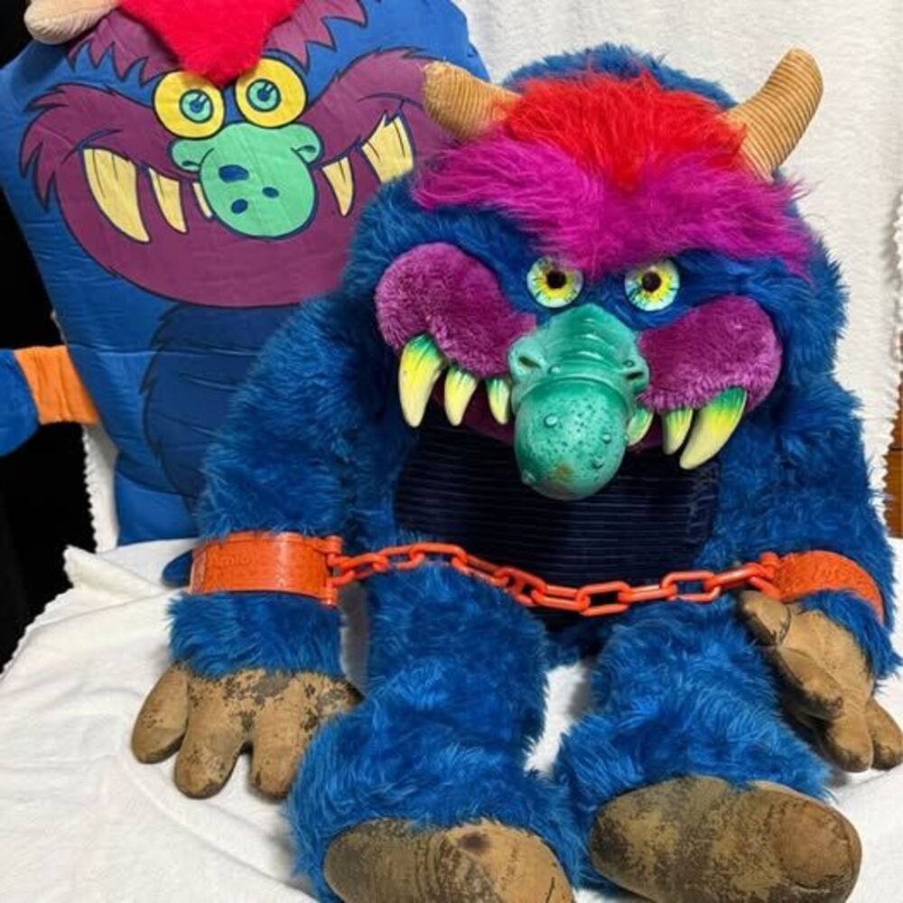 RARE Vintage Lot: 1986 My Pet Monster Plush with Handcuffs and Pillow